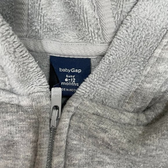 BABY GAP BOY or GIRL GREY BEAR EARS SWEATER FUZZY WARM ZIPPER 6-12 Months - Picture 3 of 3